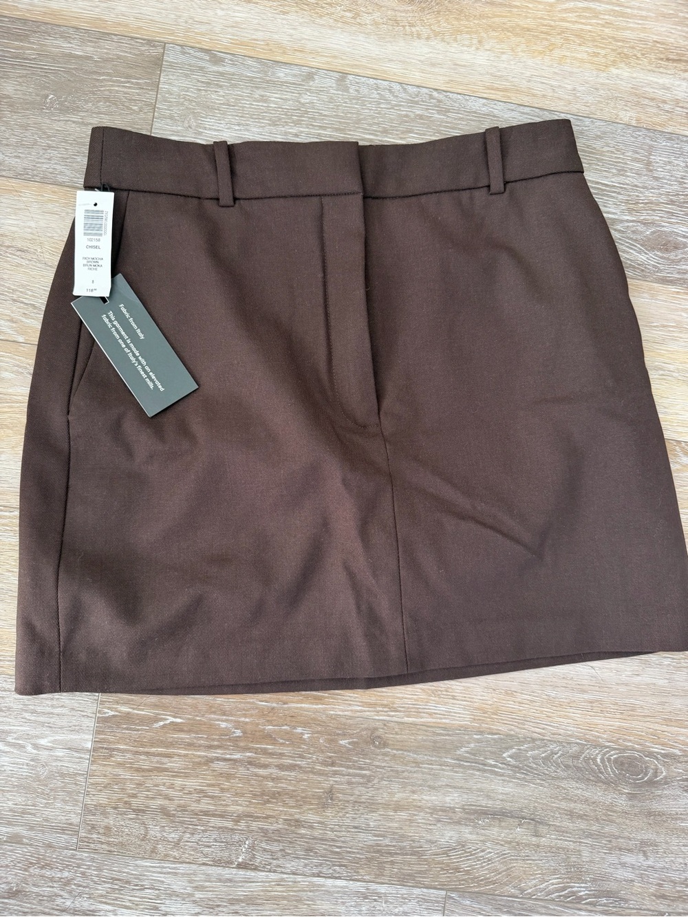 Aritzia chisel mini skirt, rich mocha brown, size 8